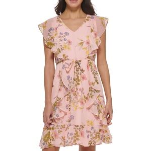 Tommy Hilfiger Pink Floral Ruffle Mini Dress